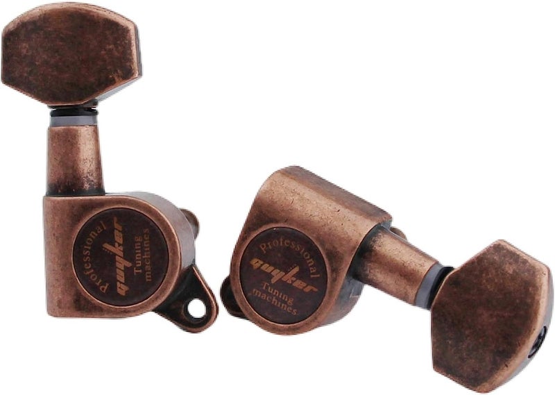 guyker Guitar Machine Heads (6 for Right Hand) - 1:15 Closed String Tuning Key Peg Tuners with Hexagonal Handle Replacement for Electric or Acoustic Guitars (Antique Bronze) - Image 3